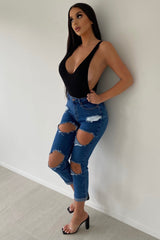 Cara Distressed Boyfriend Jeans - Dark Denim Ins Street