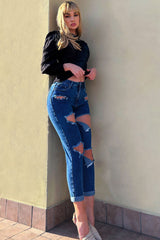 Cara Distressed Boyfriend Jeans - Dark Denim Ins Street