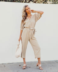 Carson Cotton Pocketed Puff Sleeve Jumpsuit - FINAL SALE Ins Street