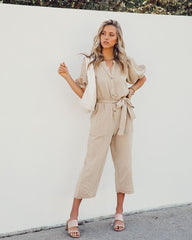 Carson Cotton Pocketed Puff Sleeve Jumpsuit - FINAL SALE Ins Street