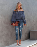 Caydence Chiffon Off The Shoulder Blouse - Dusty Blue - FINAL SALE Ins Street