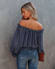 Caydence Chiffon Off The Shoulder Blouse - Dusty Blue - FINAL SALE Ins Street