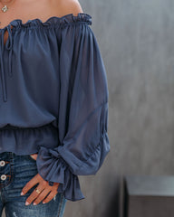 Caydence Chiffon Off The Shoulder Blouse - Dusty Blue - FINAL SALE Ins Street