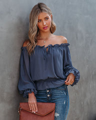 Caydence Chiffon Off The Shoulder Blouse - Dusty Blue - FINAL SALE Ins Street