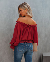 Caydence Chiffon Off The Shoulder Blouse - Wine - FINAL SALE Ins Street