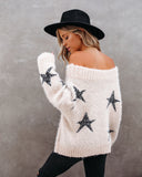 Celeste Off The Shoulder Knit Star Sweater Ins Street