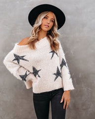 Celeste Off The Shoulder Knit Star Sweater Ins Street