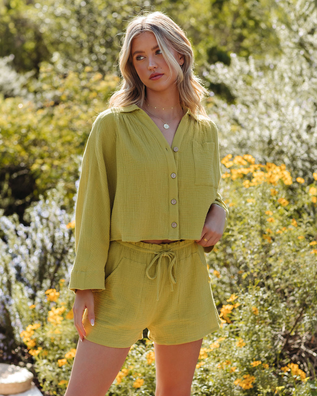 Celia Cotton Crop Button Down Top - Lemongrass Ins Street