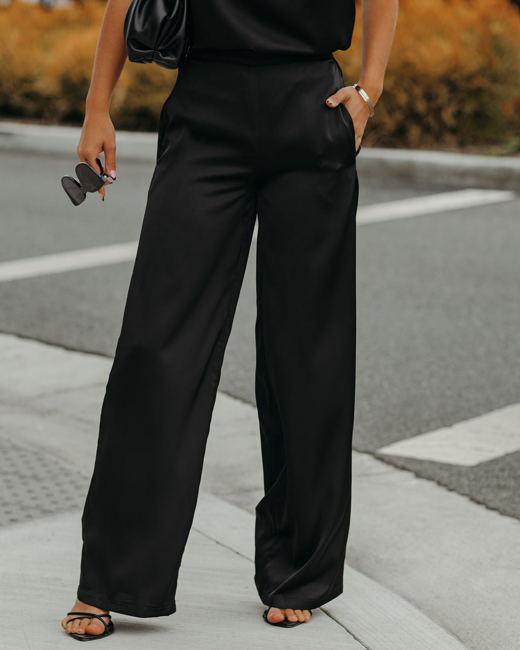 Chana Satin Pocketed High Rise Trousers - Black - FINAL SALE Ins Street