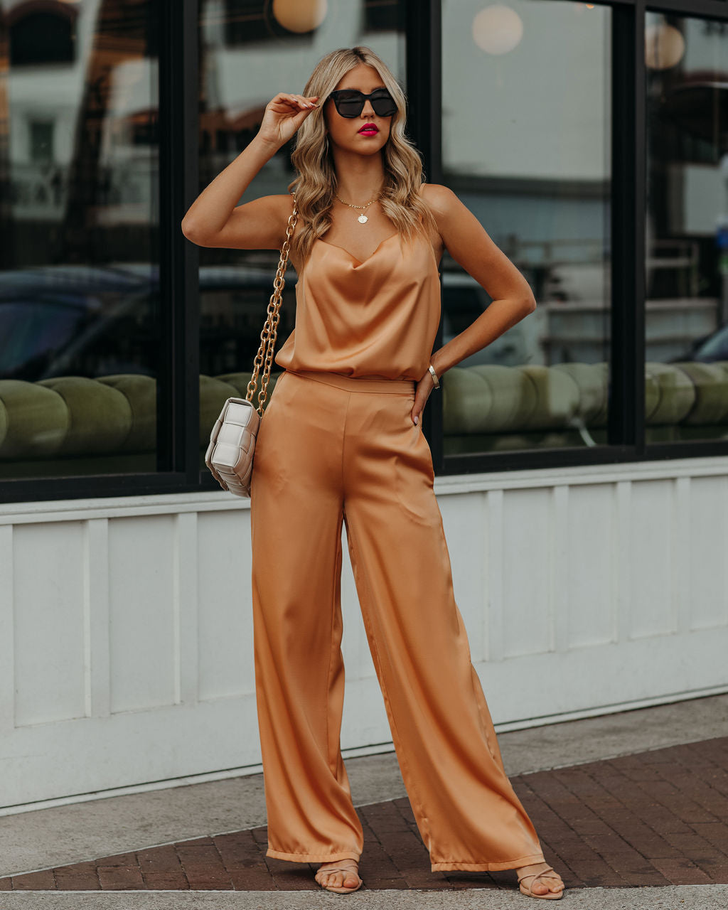 Chana Satin Pocketed High Rise Trousers - Orange Mist - FINAL SALE Ins Street