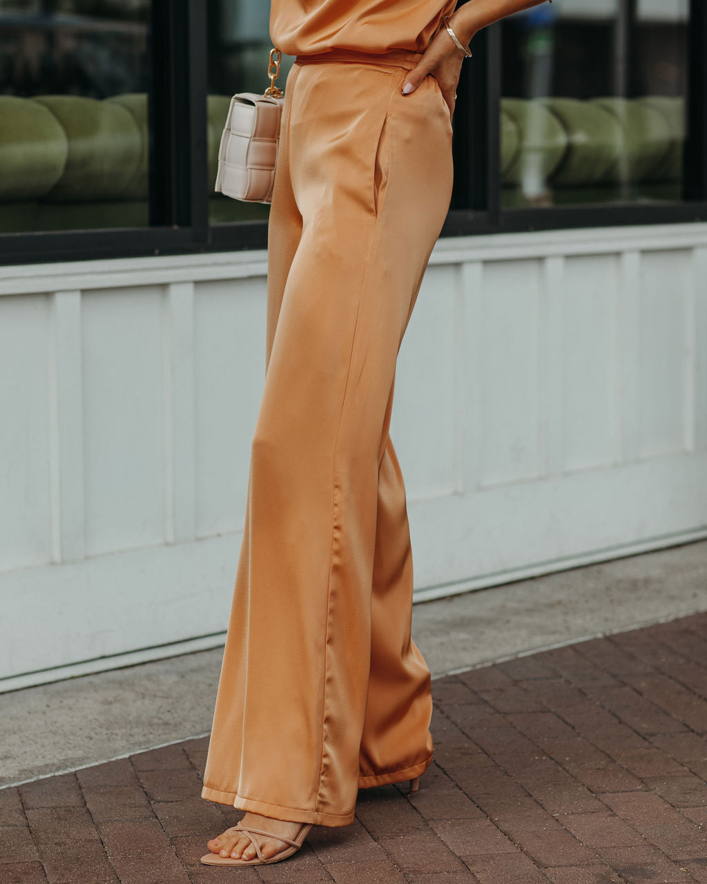 Chana Satin Pocketed High Rise Trousers - Orange Mist - FINAL SALE Ins Street