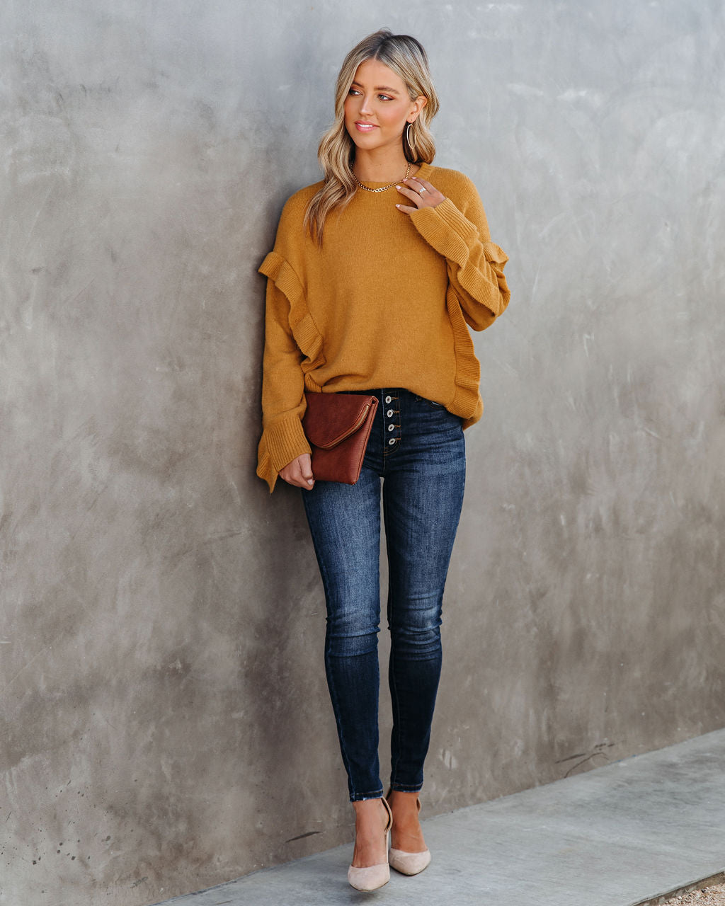 Charleston Ruffle Knit Sweater - Mustard - FINAL SALE Ins Street