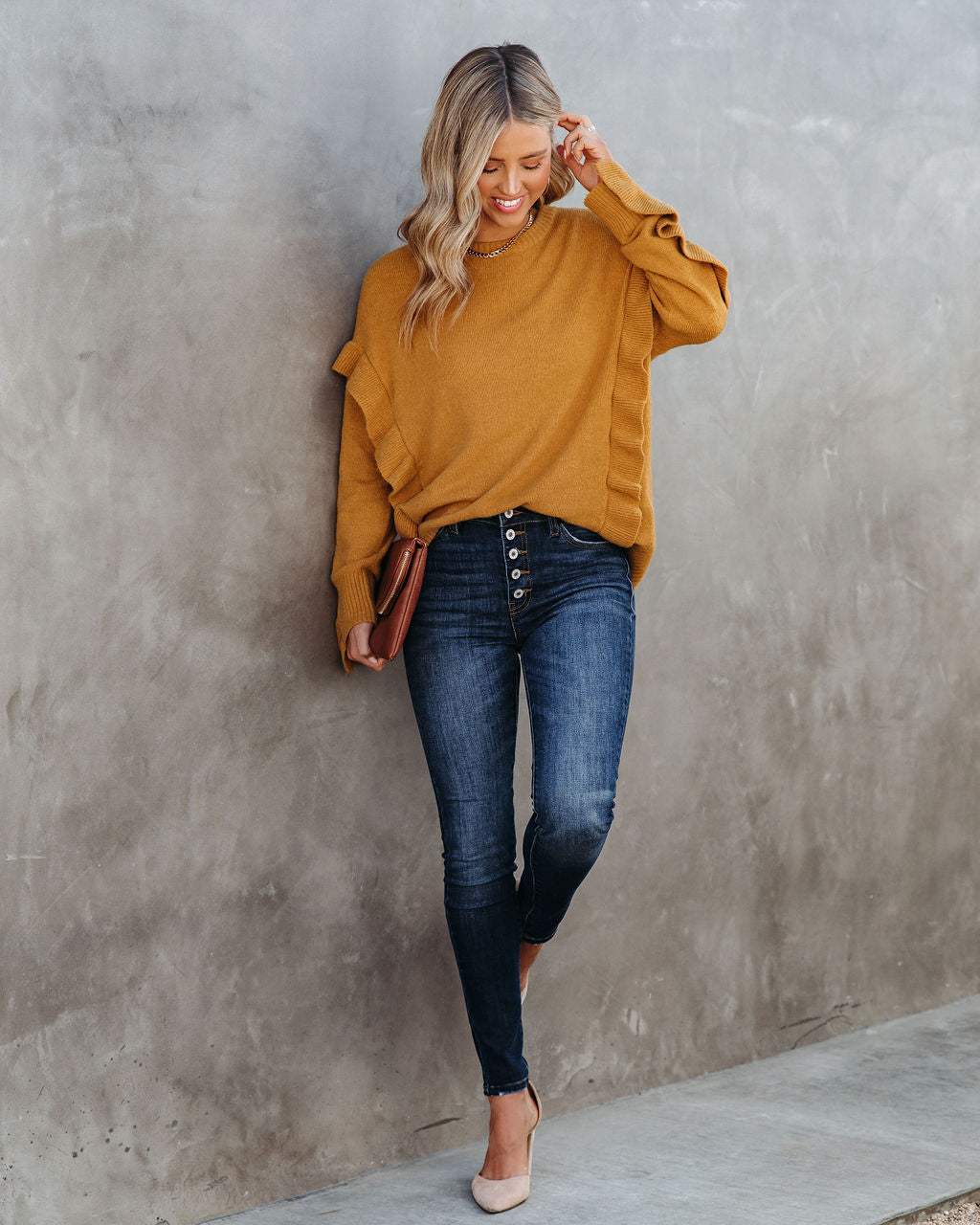 Charleston Ruffle Knit Sweater - Mustard - FINAL SALE Ins Street