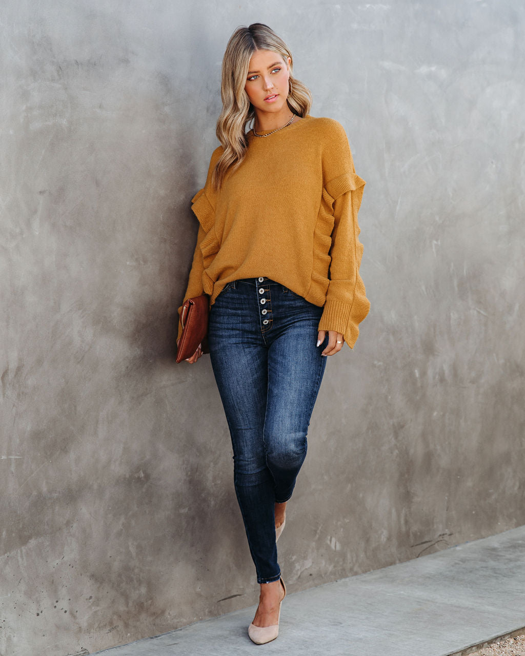 Charleston Ruffle Knit Sweater - Mustard - FINAL SALE Ins Street