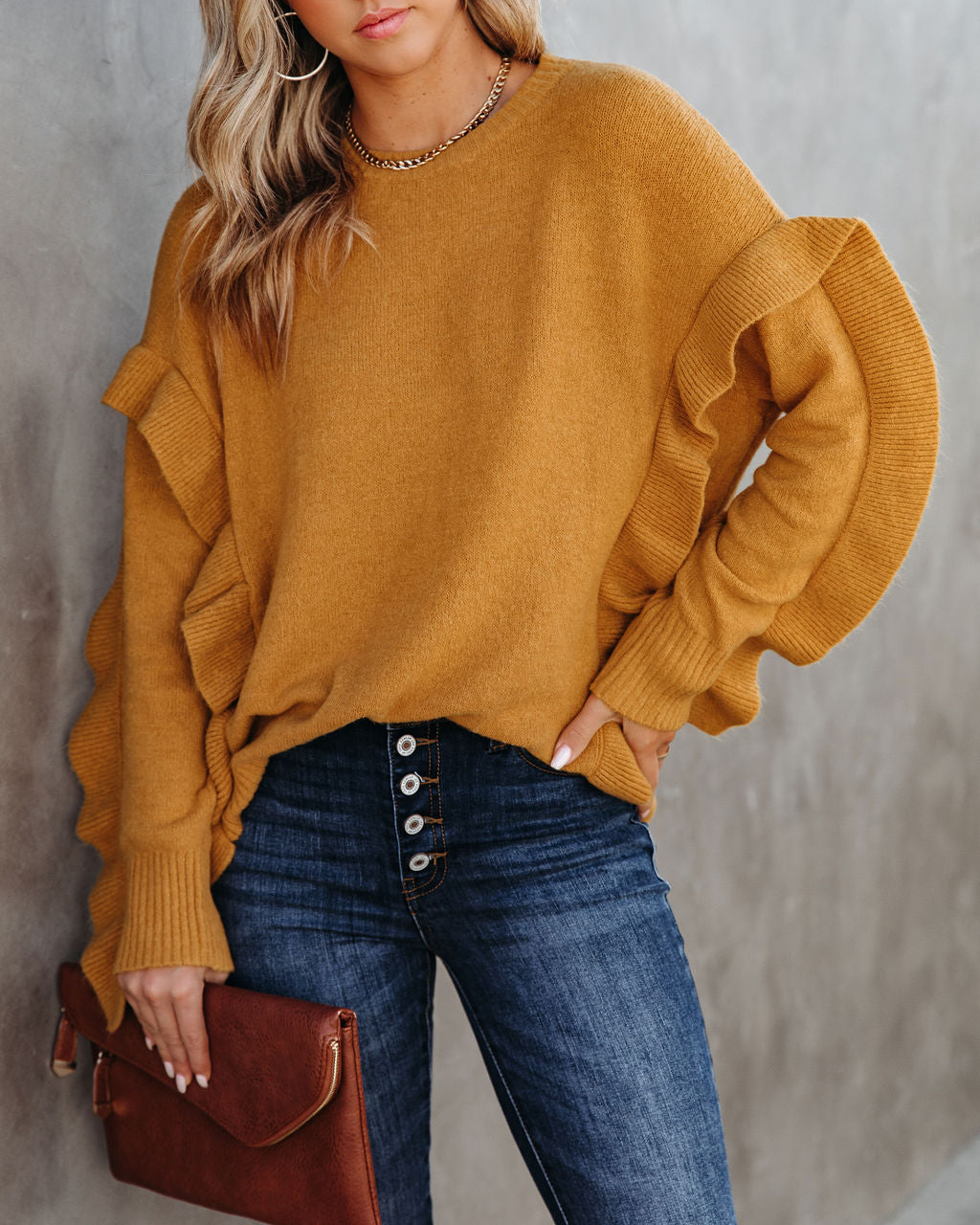 Charleston Ruffle Knit Sweater - Mustard - FINAL SALE Ins Street