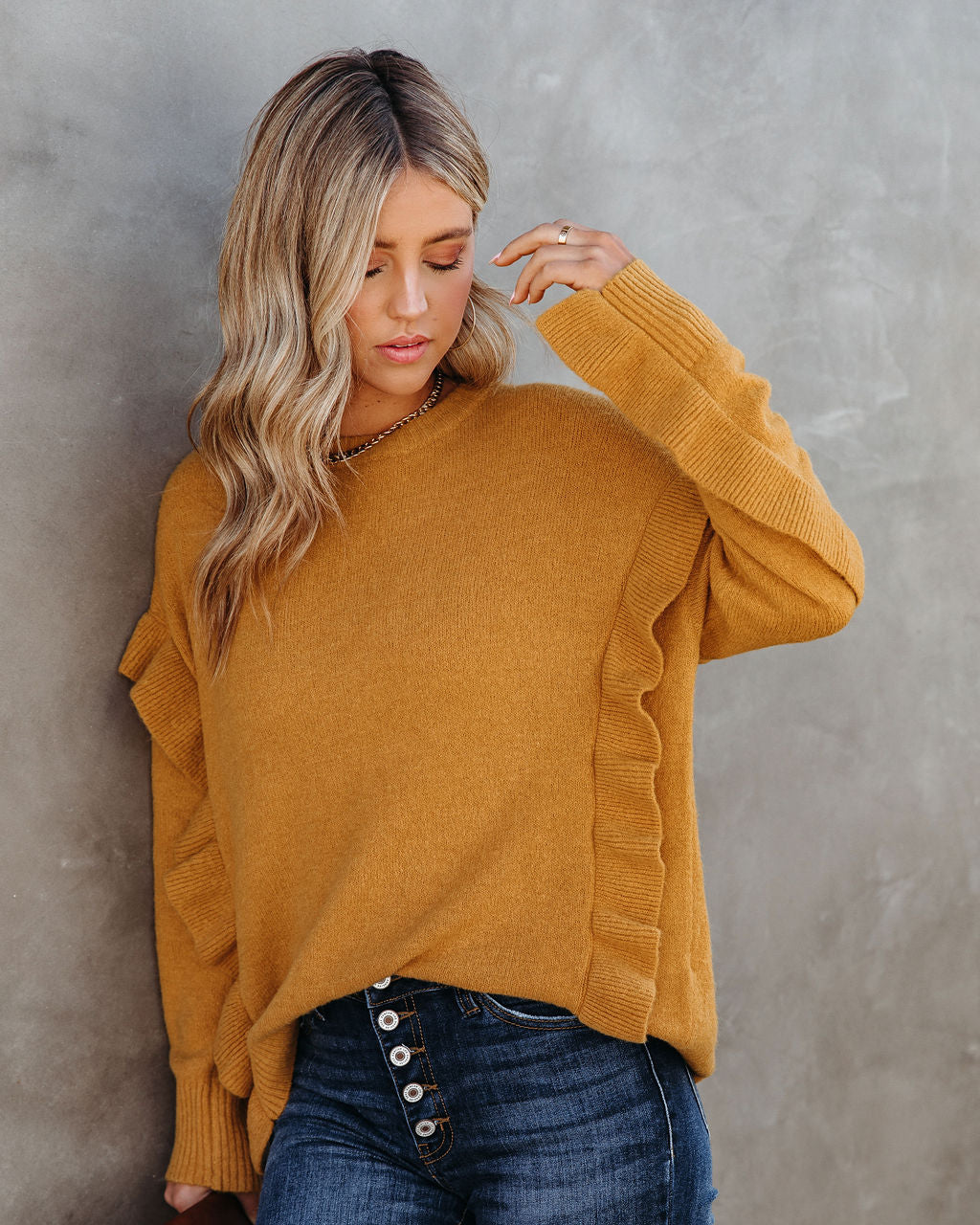 Charleston Ruffle Knit Sweater - Mustard - FINAL SALE Ins Street