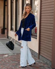 Chicest Pocketed Velvet Blazer - Blue Ins Street