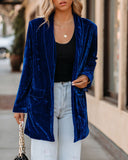 Chicest Pocketed Velvet Blazer - Blue Ins Street