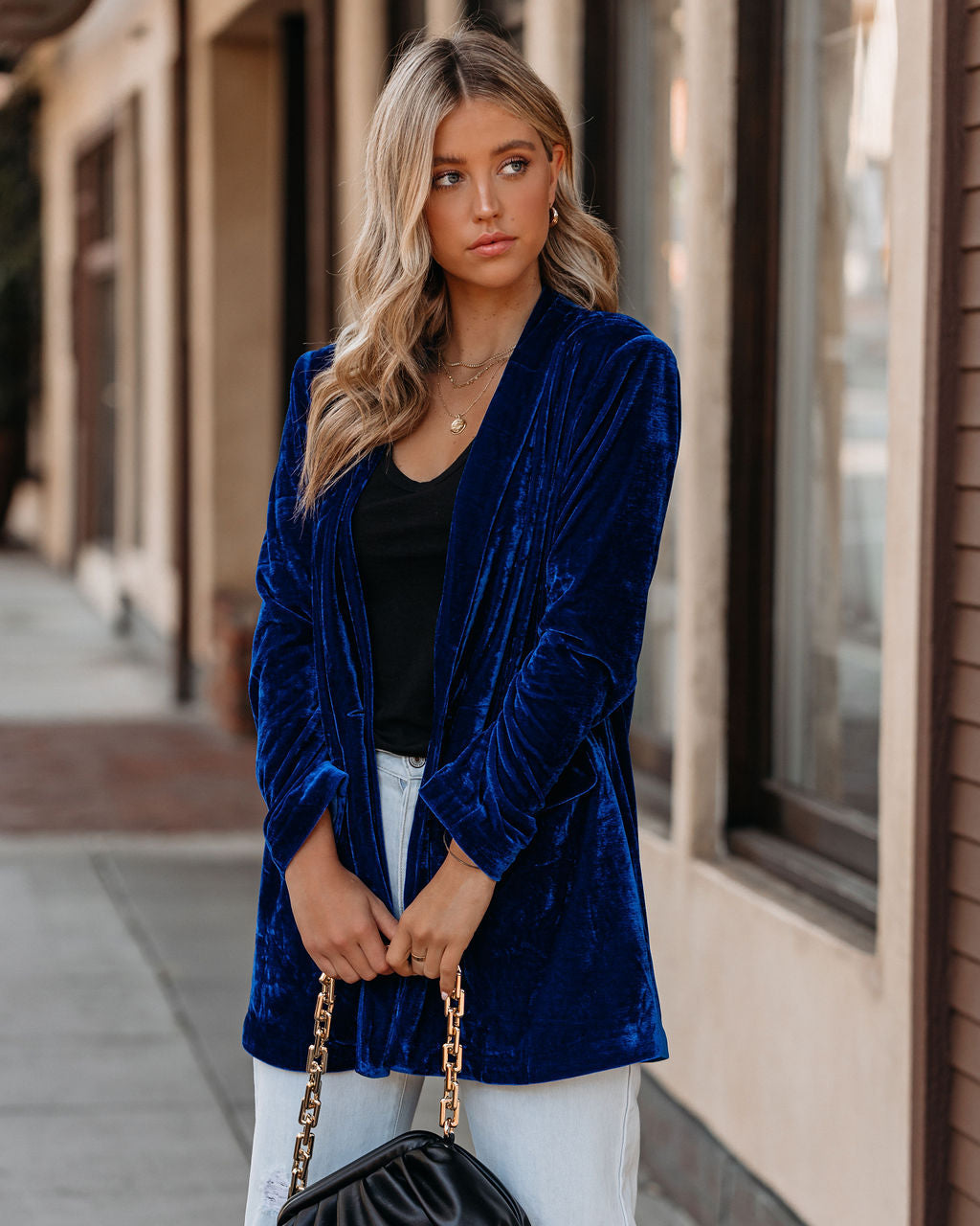 Chicest Pocketed Velvet Blazer - Blue Ins Street