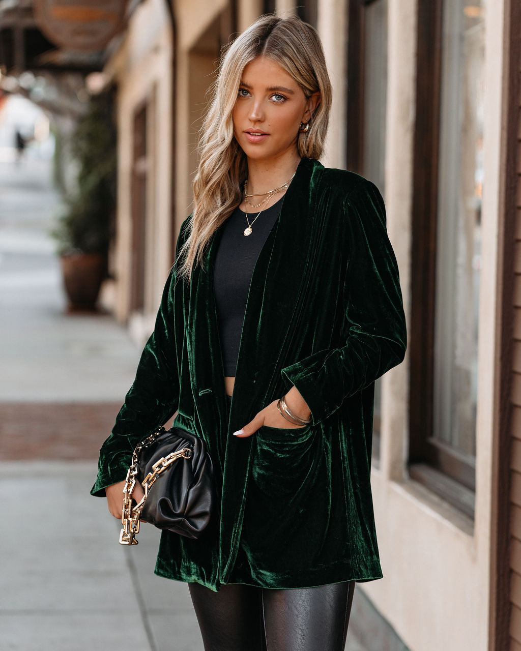 Chicest Pocketed Velvet Blazer - Green - FINAL SALE Ins Street