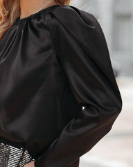 Cierra Satin Puff Sleeve Blouse - Black - FINAL SALE AEOM-001