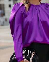 Cierra Satin Puff Sleeve Blouse - Purple - FINAL SALE AEOM-001