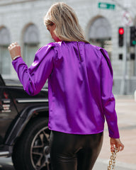 Cierra Satin Puff Sleeve Blouse - Purple - FINAL SALE AEOM-001