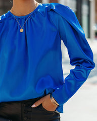 Cierra Satin Puff Sleeve Blouse - Royal Blue - FINAL SALE AEOM-001