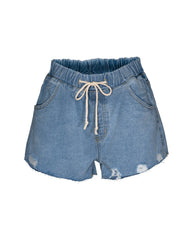 Clayton Distressed Drawstring Denim Shorts - Denim WISH-001