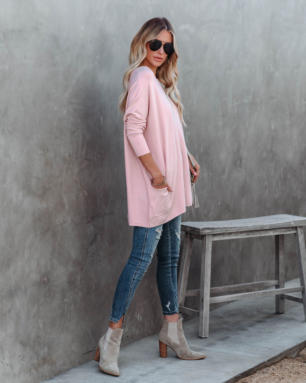 Close To You Pocketed Sweater - Dusty Pink - FINAL SALE TEA-002