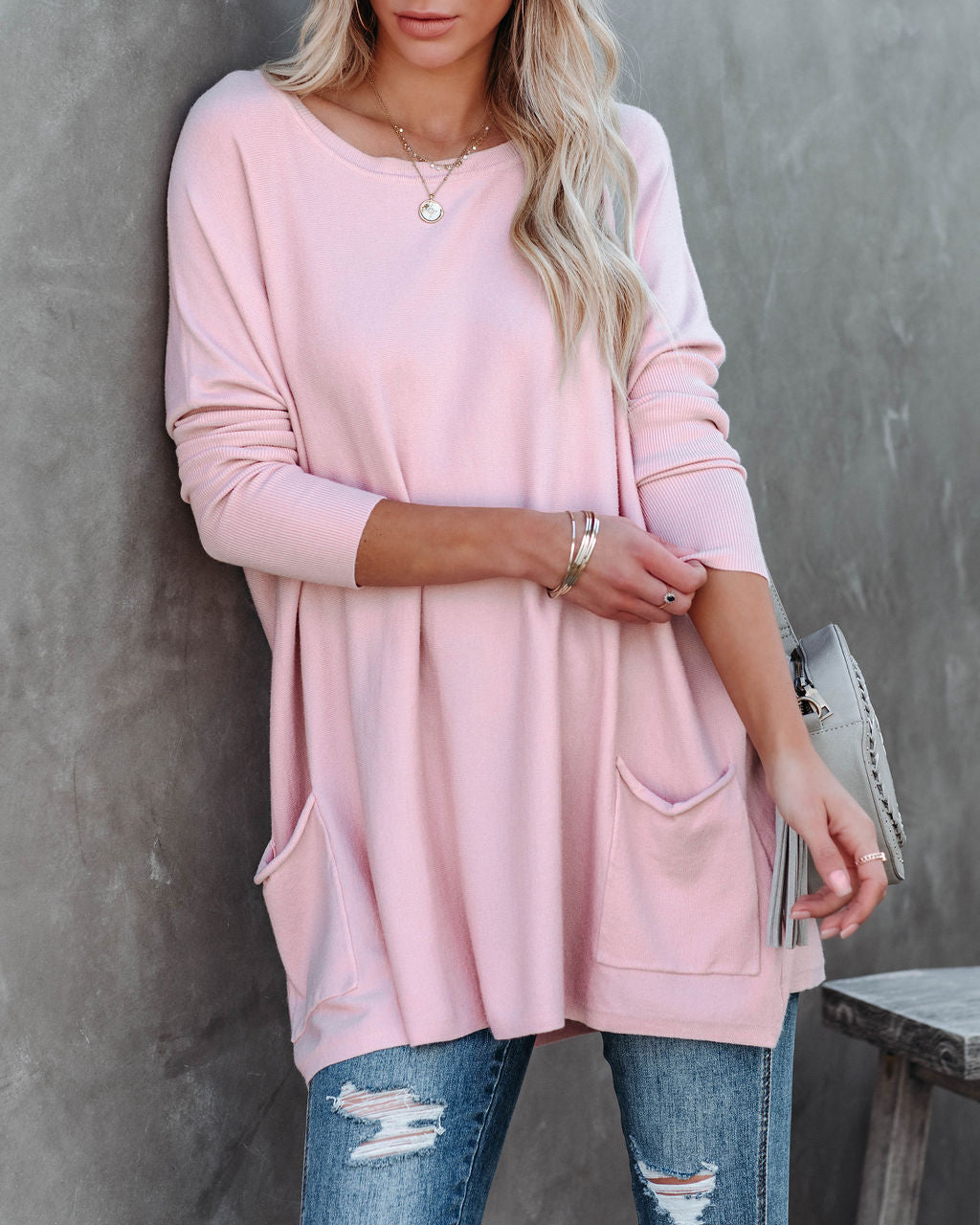 Close To You Pocketed Sweater - Dusty Pink - FINAL SALE TEA-002