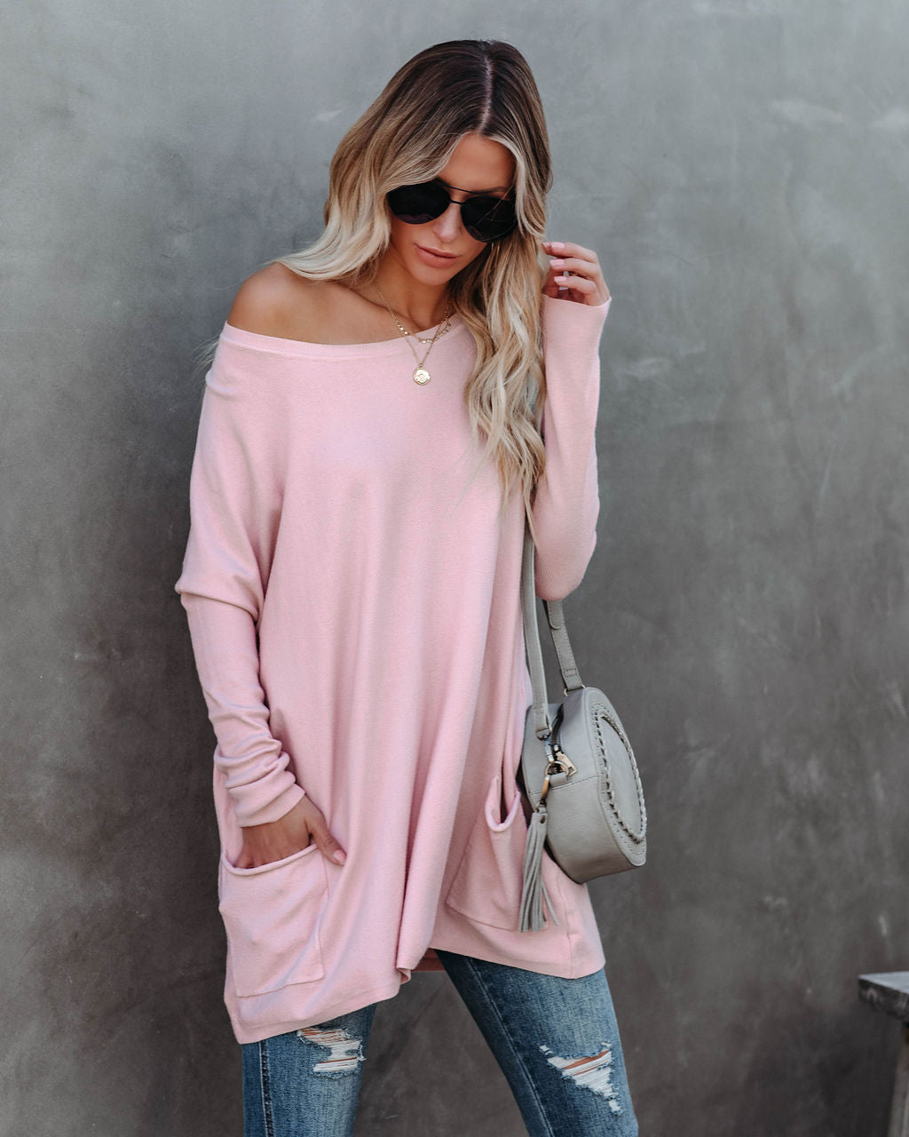 Close To You Pocketed Sweater - Dusty Pink - FINAL SALE TEA-002