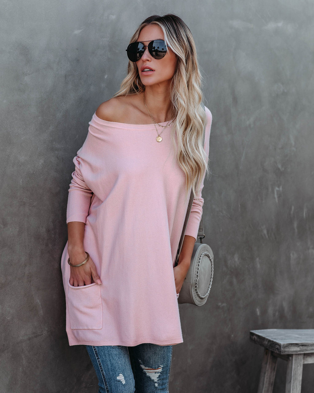 Close To You Pocketed Sweater - Dusty Pink - FINAL SALE TEA-002