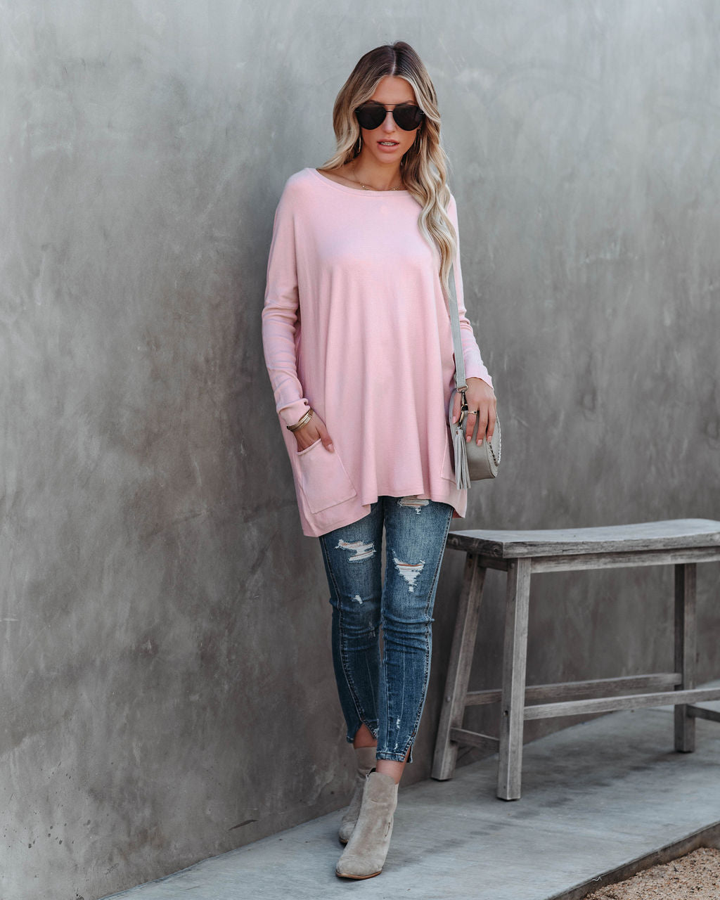 Close To You Pocketed Sweater - Dusty Pink - FINAL SALE TEA-002