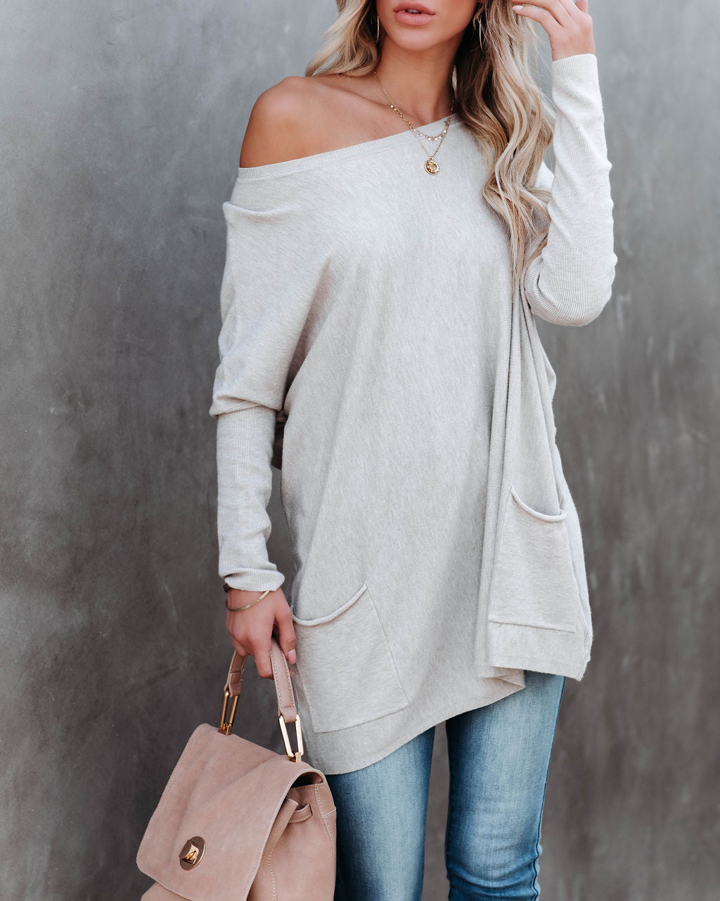 Close To You Pocketed Sweater - Warm Grey - FINAL SALE TEA-002