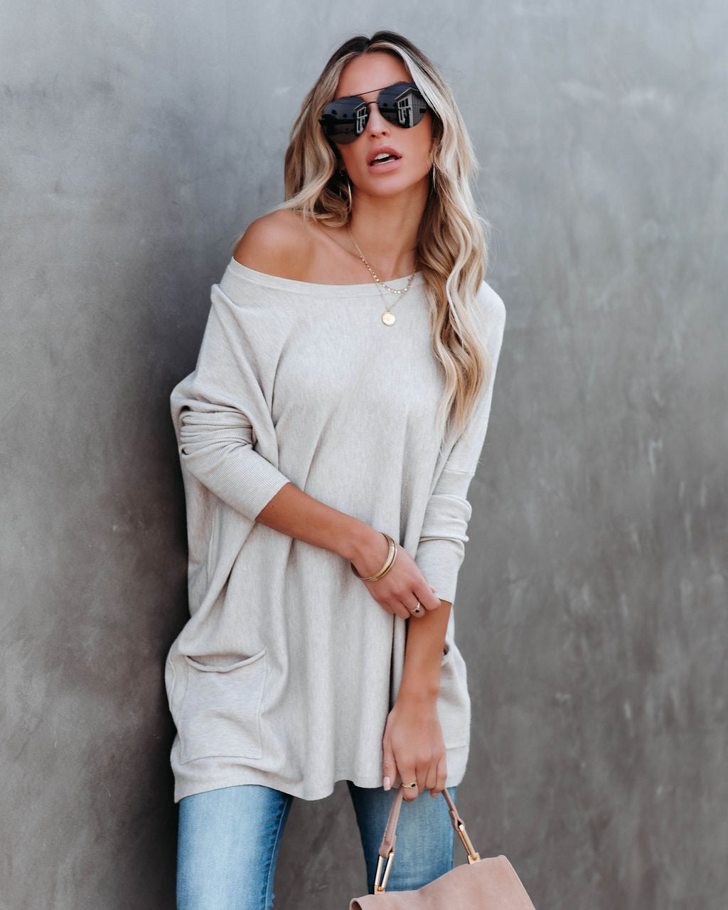 Close To You Pocketed Sweater - Warm Grey - FINAL SALE TEA-002