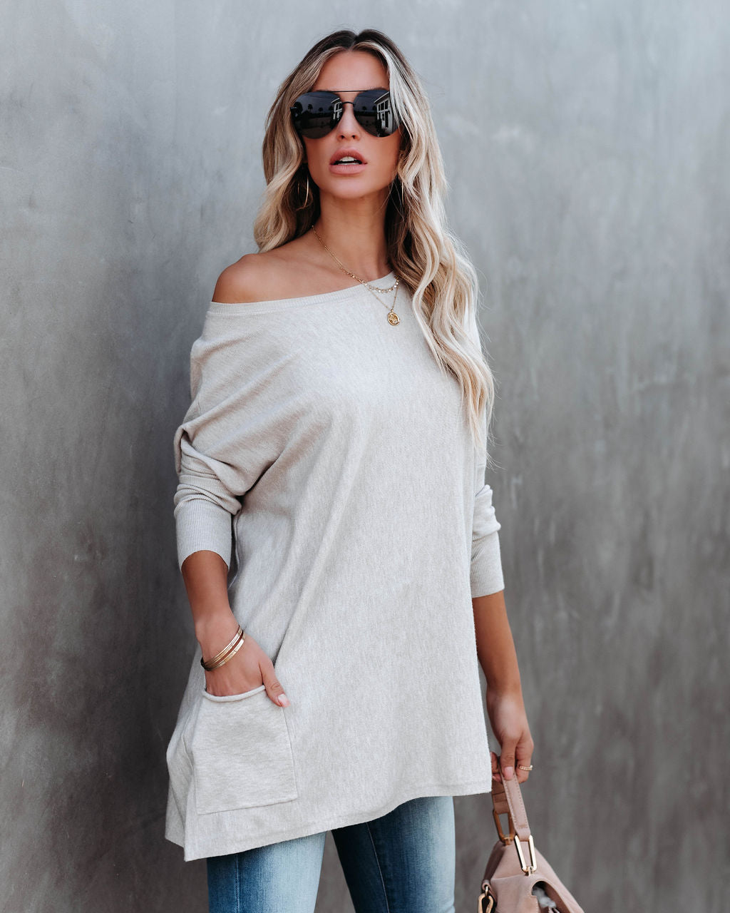 Close To You Pocketed Sweater - Warm Grey - FINAL SALE TEA-002