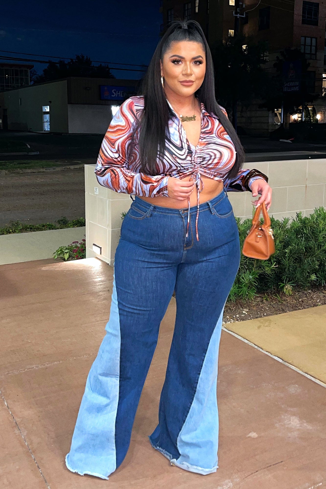Colorblock Em' Out Stretch Flare Jeans - Medium Blue Wash Ins Street