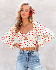 Coming Up Roses Cotton Tie Front Crop Top Acoa Inc