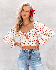 Coming Up Roses Cotton Tie Front Crop Top Acoa Inc