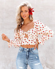 Coming Up Roses Cotton Tie Front Crop Top Acoa Inc