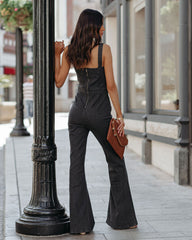 Connor Cotton Blend Denim Flare Jumpsuit - Black Acid SALT-001