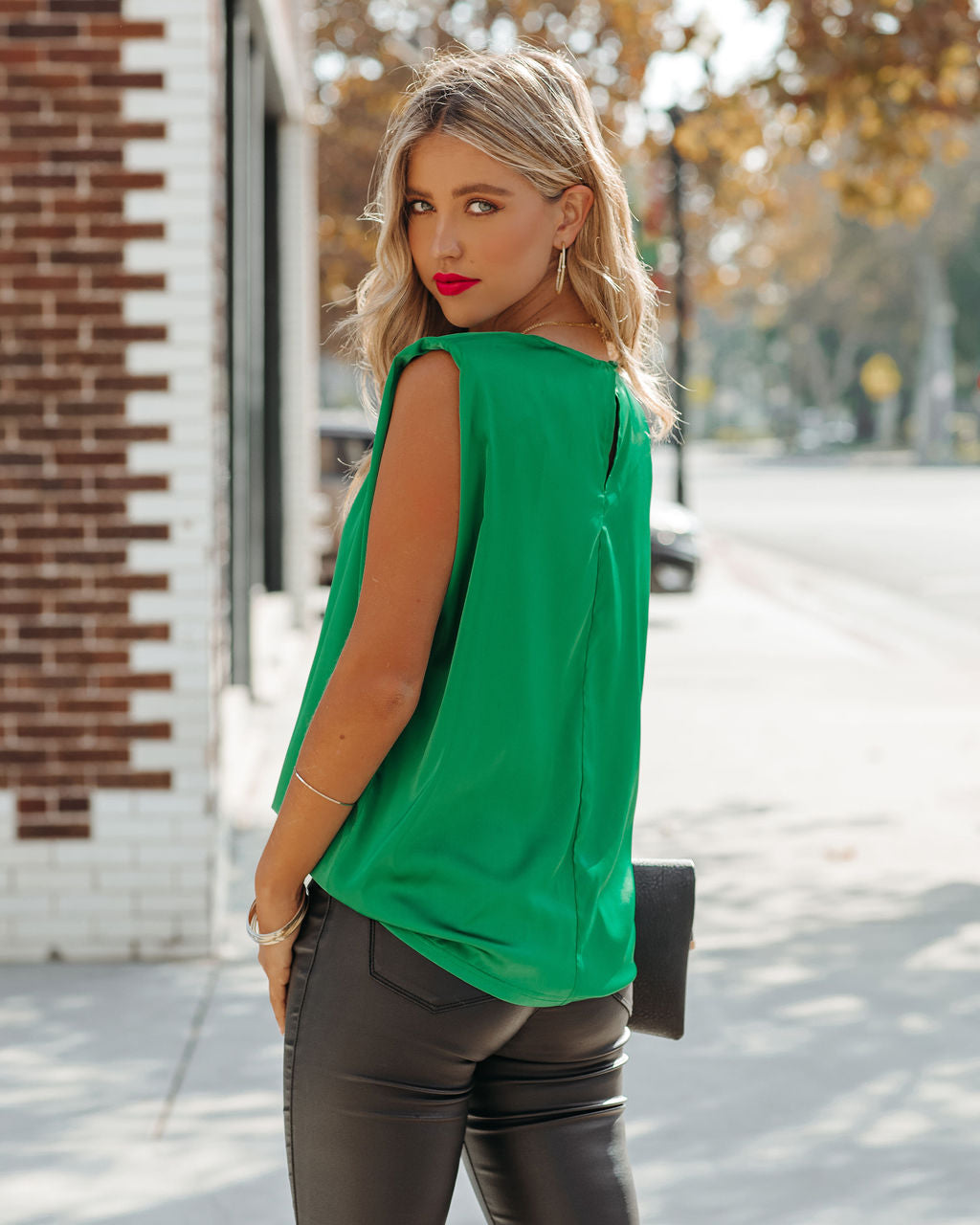 Cosette Satin Padded Blouse - Emerald - FINAL SALE SUGA-001