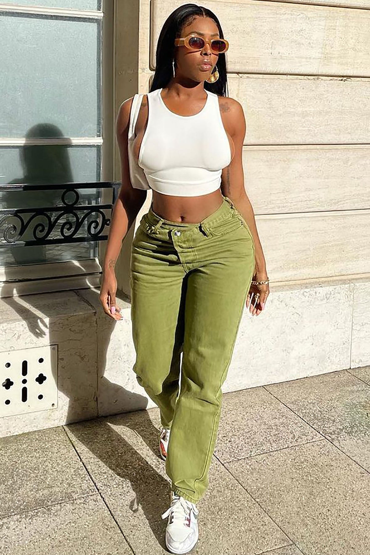 Crossover Color Straight Leg Jeans - Olive Ins Street