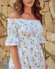 Dasha Cotton Floral Off The Shoulder Maxi Dress - Sage - FINAL SALE JUST-001