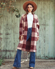 Delaney Pocketed Checkered Duster Cardigan - FINAL SALE SKIE-001