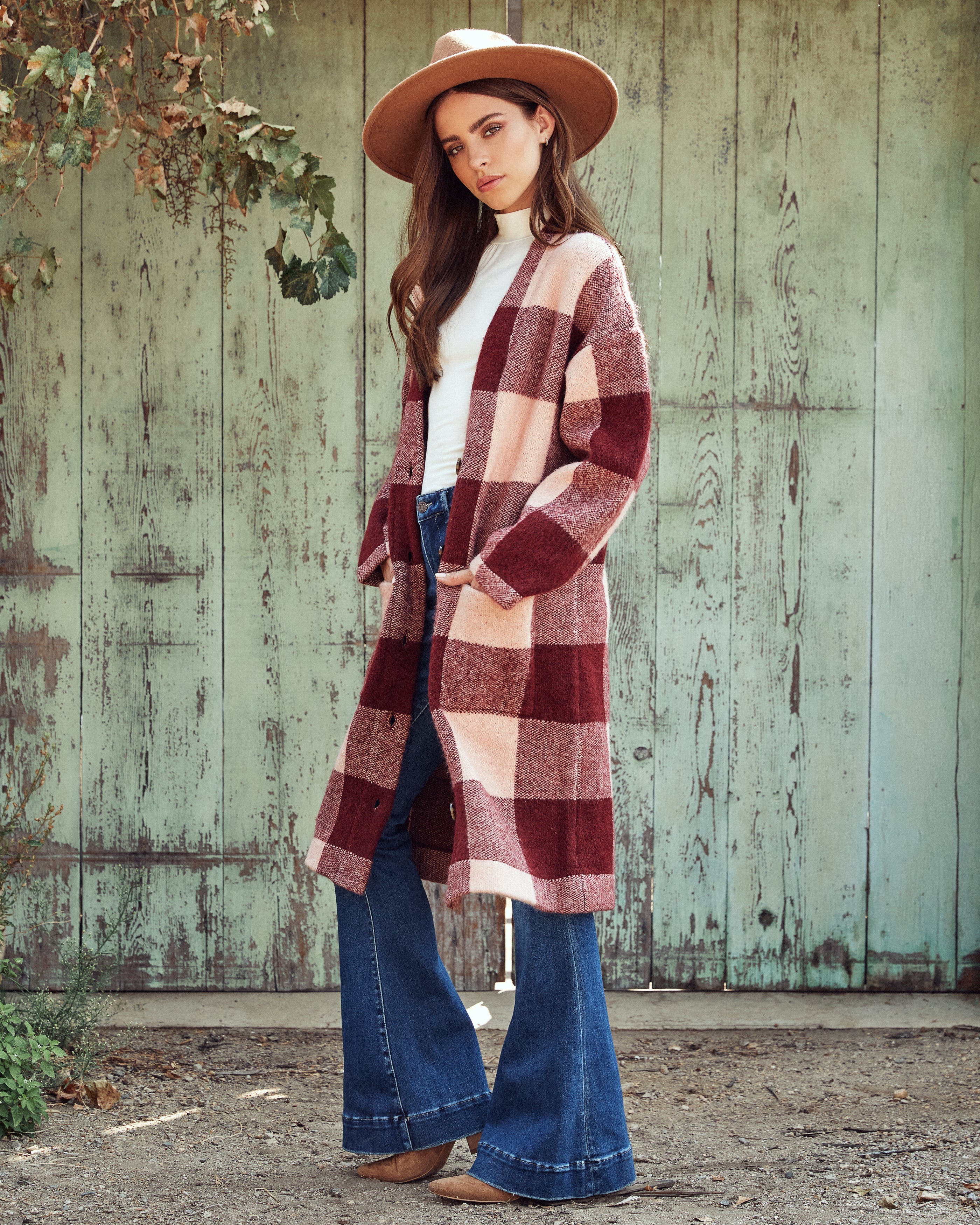 Delaney Pocketed Checkered Duster Cardigan - FINAL SALE SKIE-001