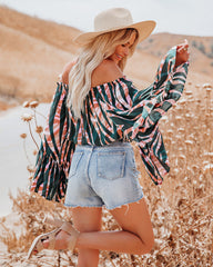 Duet Printed Off The Shoulder Bell Sleeve Top Ins Street