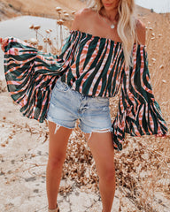 Duet Printed Off The Shoulder Bell Sleeve Top Ins Street