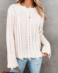 Dacey Distressed Cable Knit Sweater - Cream FLAW-001